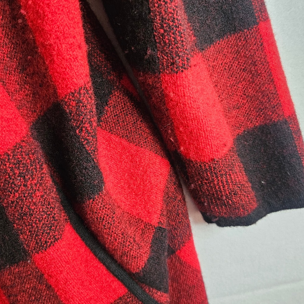 Lauren Ralph Lauren Red Black Buffalo Plaid 100% Wool Draped Cardigan Plus 3X - Picture 2 of 8